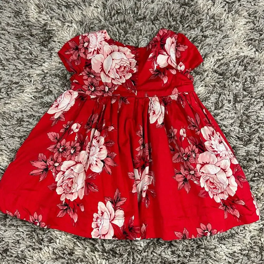 Baby Gap Empire Waist Red Floral Dress Girls 12-18 Months Toddler